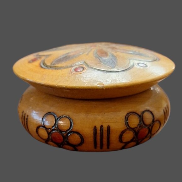 3 Small Pyrography Inlaid Hinged Turned Wood Trinket Jewlery Box's - Picture 2 of 14